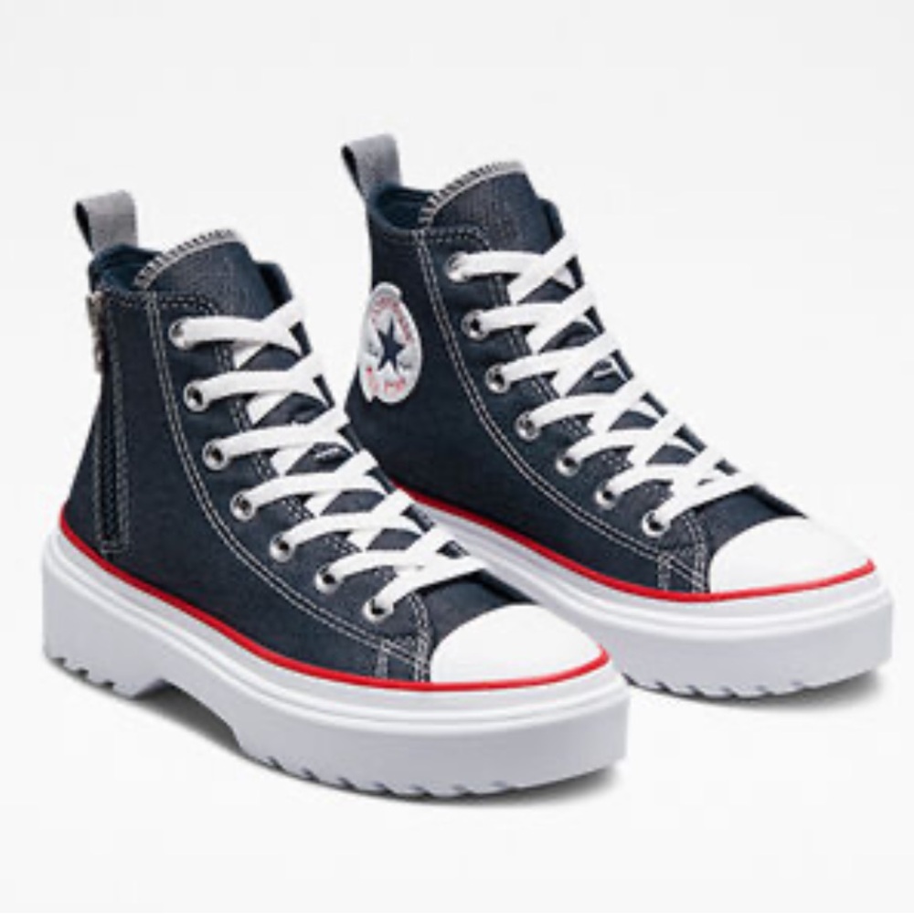 Converse Women's Platform High Top Sneakers in Navy, White & Red